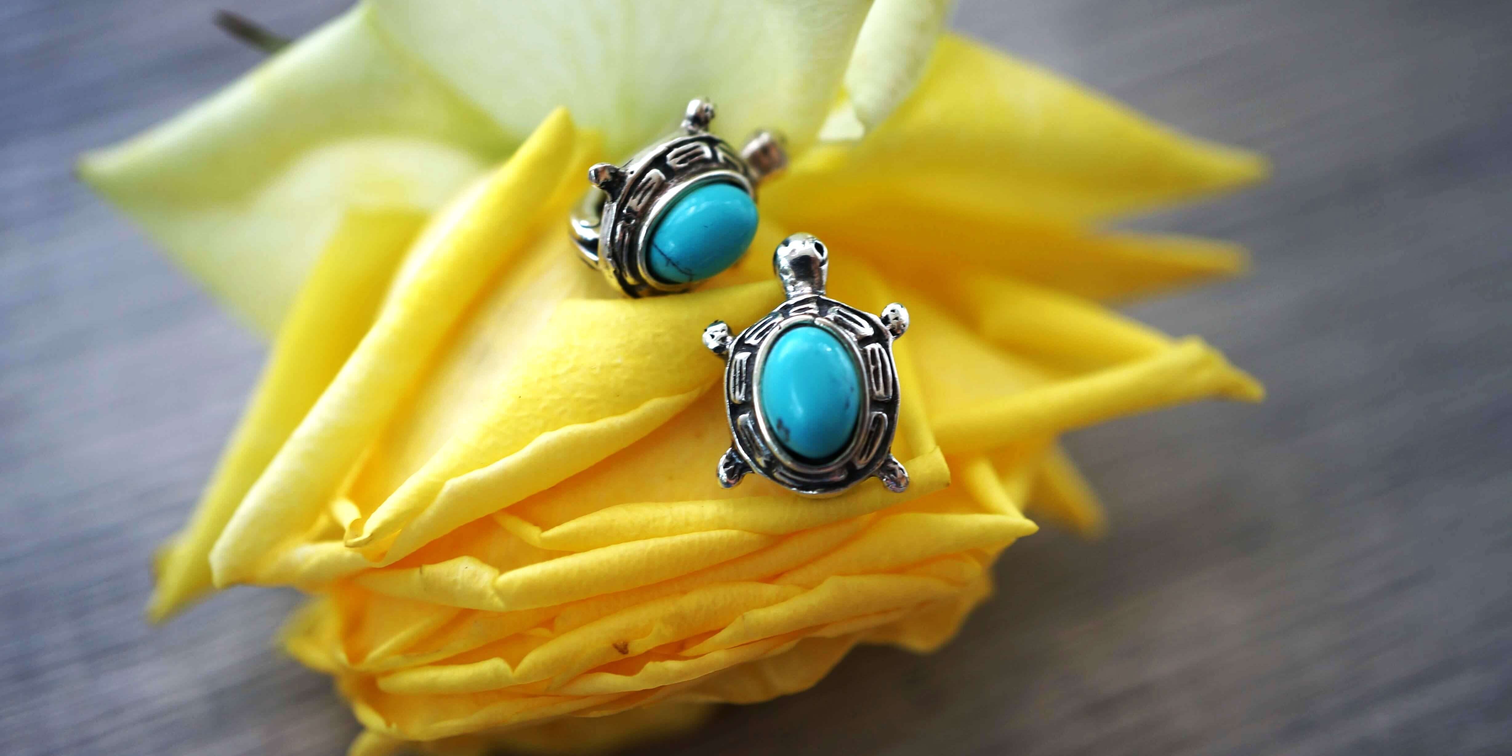 earrings with turquoise - turtles